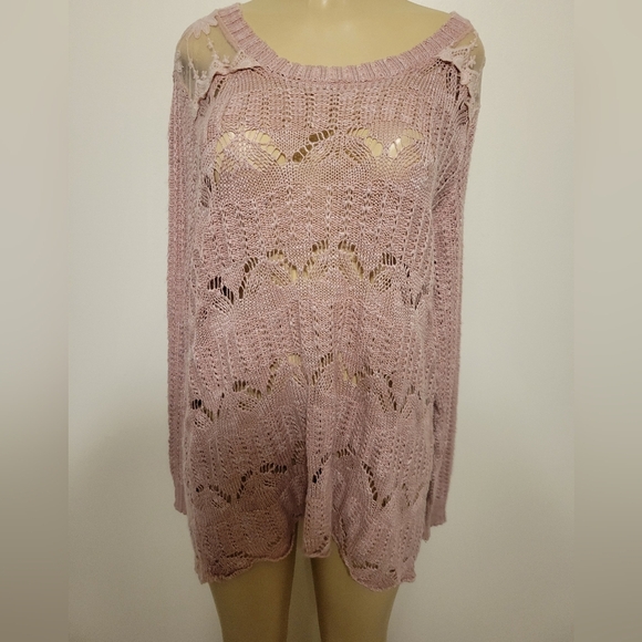 LOVE CRAZY Pink Knit Lace Sweater XL  Winter Oversized - Picture 1 of 5